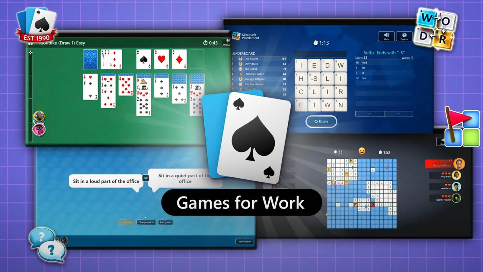 Microsoft Teams Games for Work Solitaire Minesweeper Wordament IceBreakers